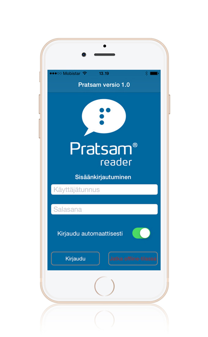 Pratsam Reader App - Sisäänkirjautuminen